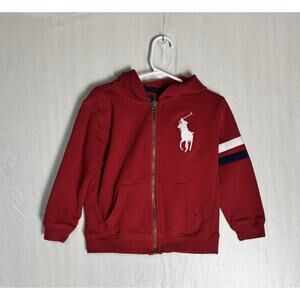 Polo Ralph Lauren Red Zip Hoodie Boys Size 3T White Big Pony Logo Sweatshirt